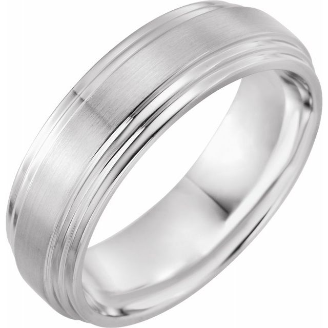 14K White 7 mm Double Beveled-Edge Comfort Fit Band