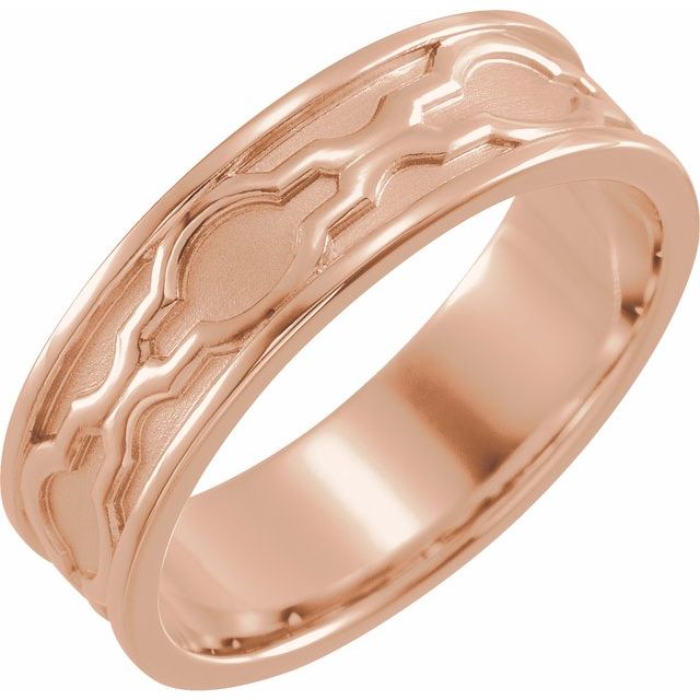 14K Rose 6 mm Patterned Band with Bead Blast Finish