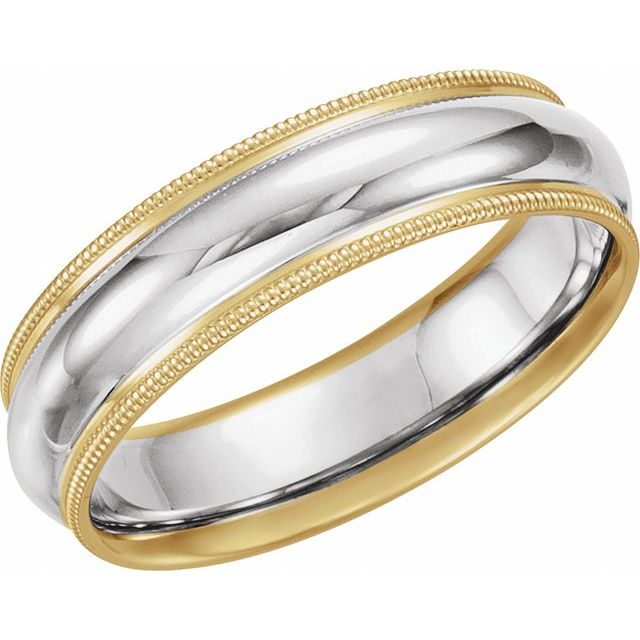 14K Yellow &amp; Platinum &amp; 14K Yellow 6 mm Grooved Band with Milgrain