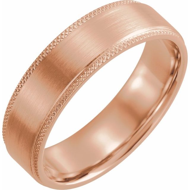 14K Rose 6 mm Flat Knurled Edge Band with Satin Finish