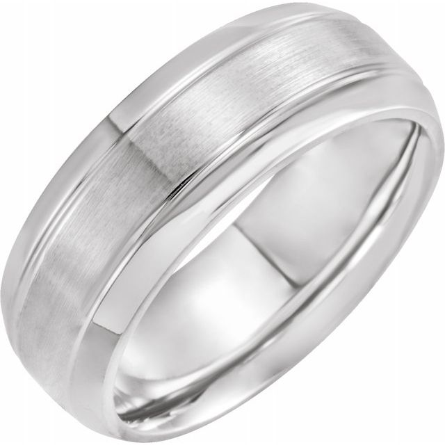 14K White 8 mm Grooved Beveled-Edge Band