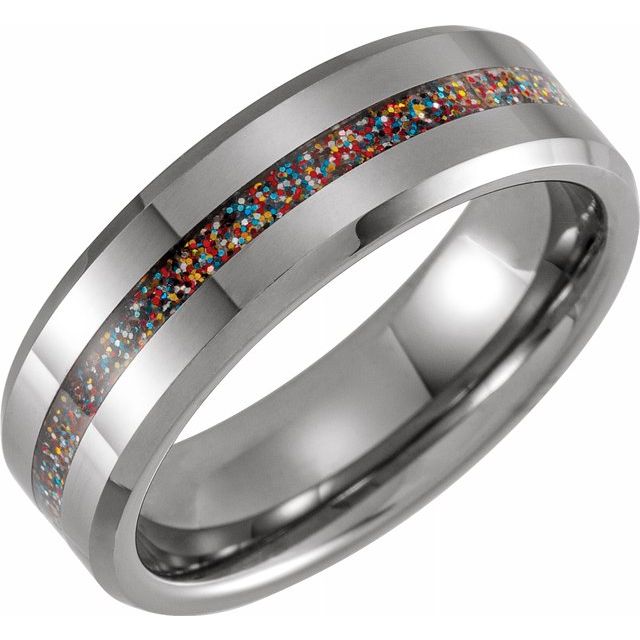Tungsten 8 mm Beveled-Edge Band with Inlay