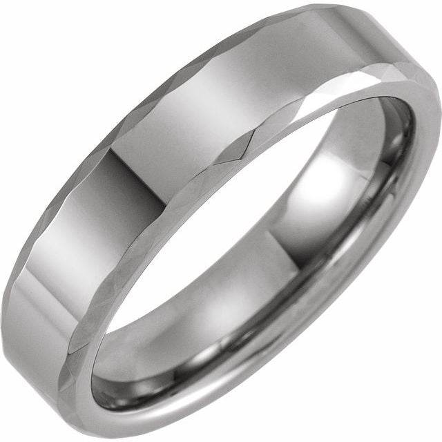 Tungsten 6 mm Faceted Beveled-Edge Band Size