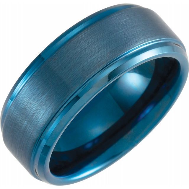 Blue PVD Tungsten 8 mm Beveled-Edge Band with Satin Finish