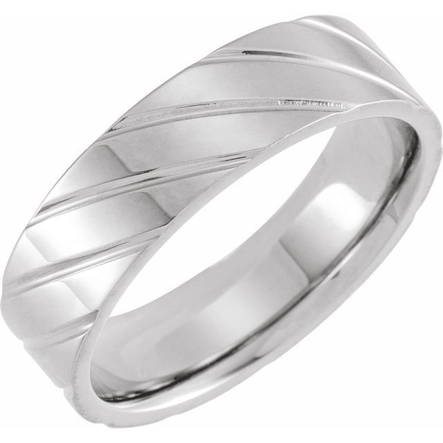 14K White 6 mm Grooved Band