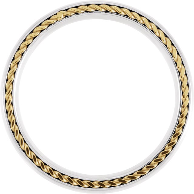 Titanium 6 mm Domed Band with Yellow Gold PVD Steel Rope Inlay
