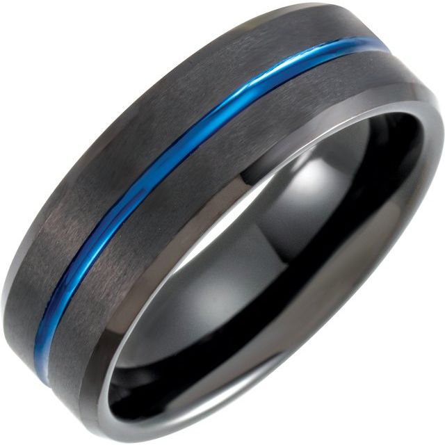 Black &amp; Blue PVD Tungsten 8 mm Grooved Band