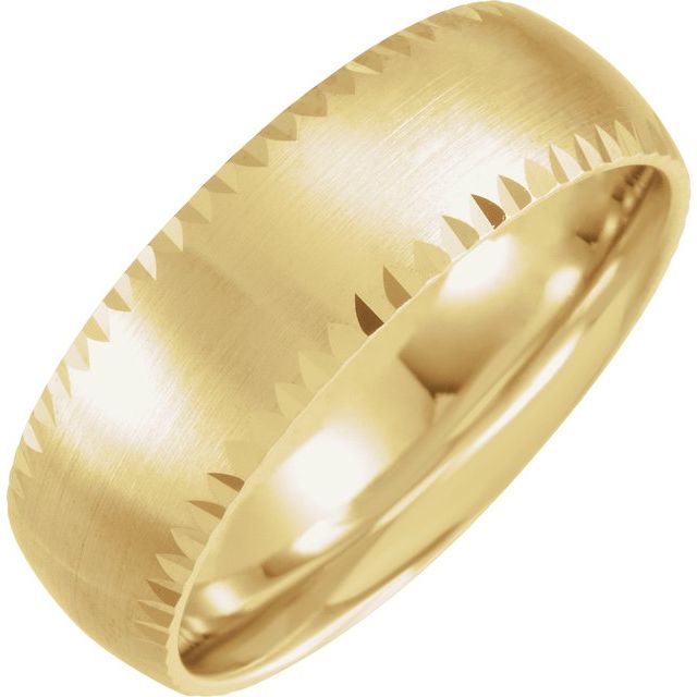 14K Yellow 7 mm Faceted Edge Band with Satin Finish