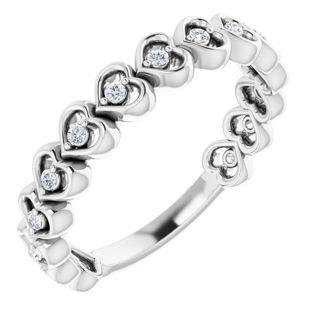 14K White 1/8 CTW Diamond Accented Heart Anniversary Band