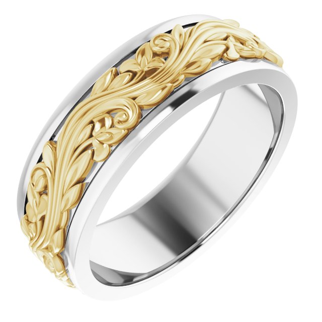 14K White/Yellow 7 mm Sculptural-Inspired Band