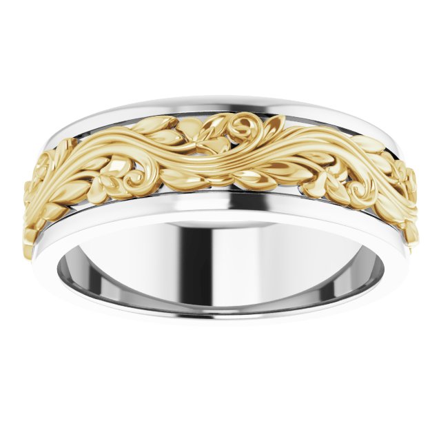 14K White/Yellow 7 mm Sculptural-Inspired Band