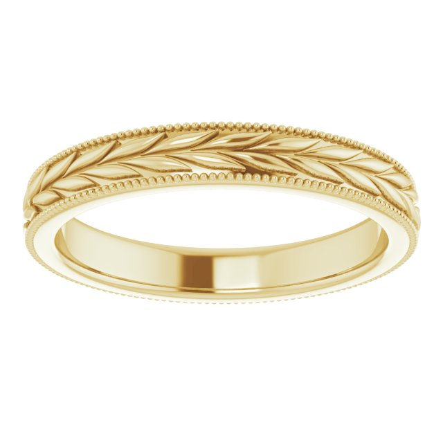 14K Yellow 3 mm Leaf Pattern Band with Milgrain
