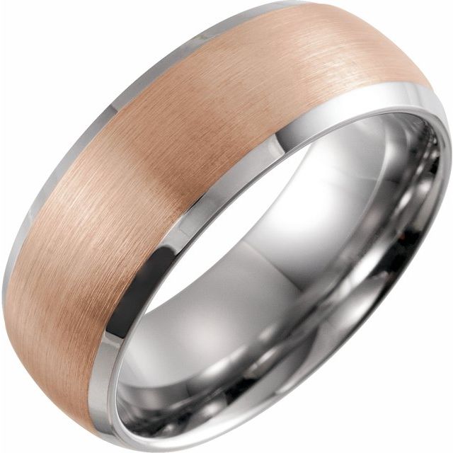 18K Rose Gold PVD Tungsten 8 mm Beveled Edge Band with Satin Finish