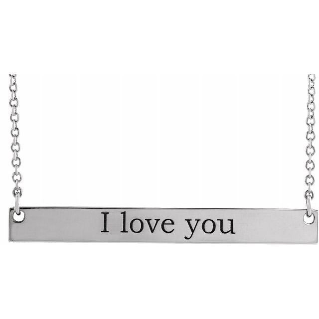 I Love You Sterling Silver Bar Necklace