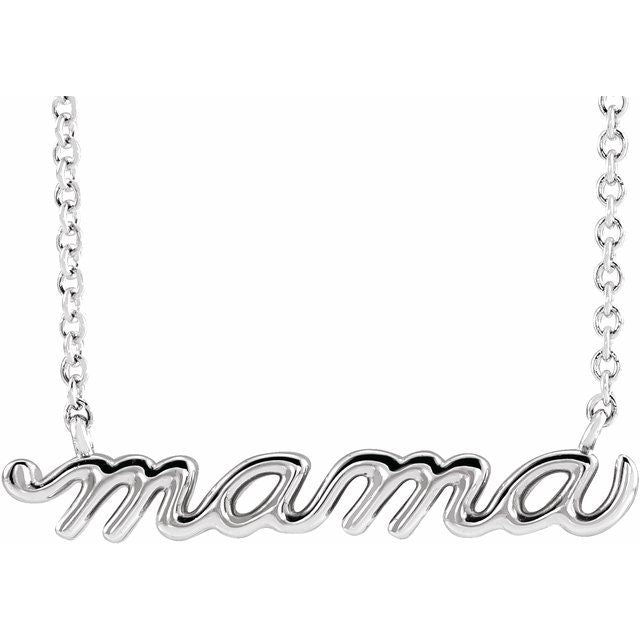 14k White Gold Petite Mama Script 18" Necklace