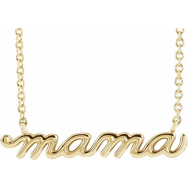 14k Yellow Gold Petite Mama Script 18" Necklace