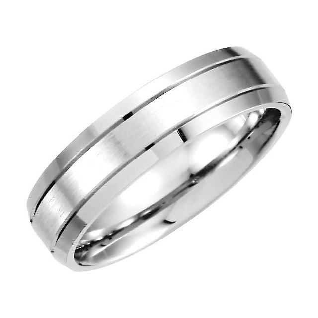 14K White 6 mm Grooved Beveled-Edge Band