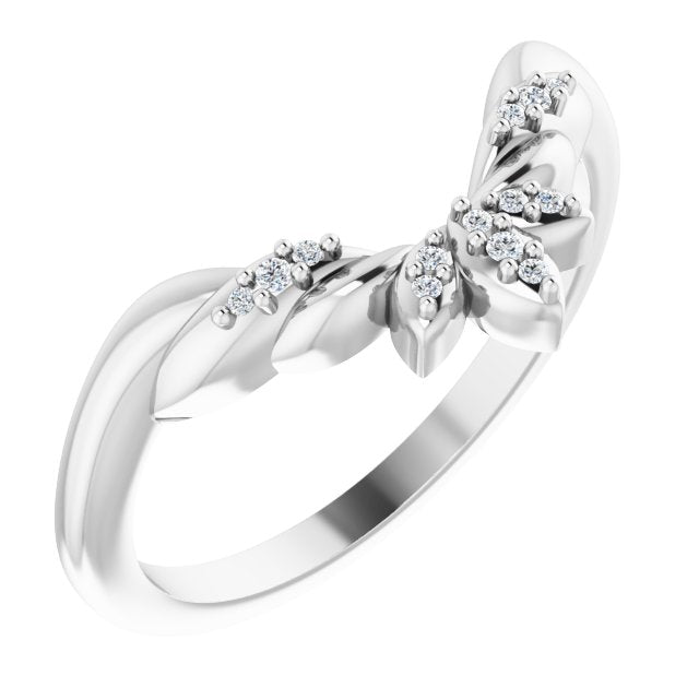 14k White Gold Diamond Floral-Inspired Contour Band