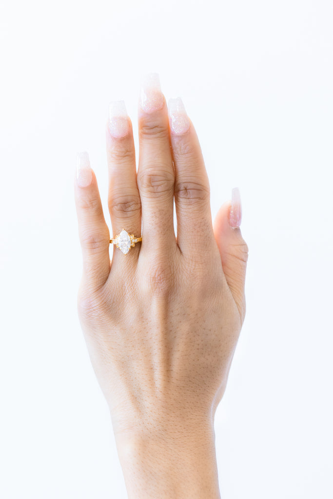 2 Carat Marquise Cut Moissanite Engagement Ring 14k Yellow Gold