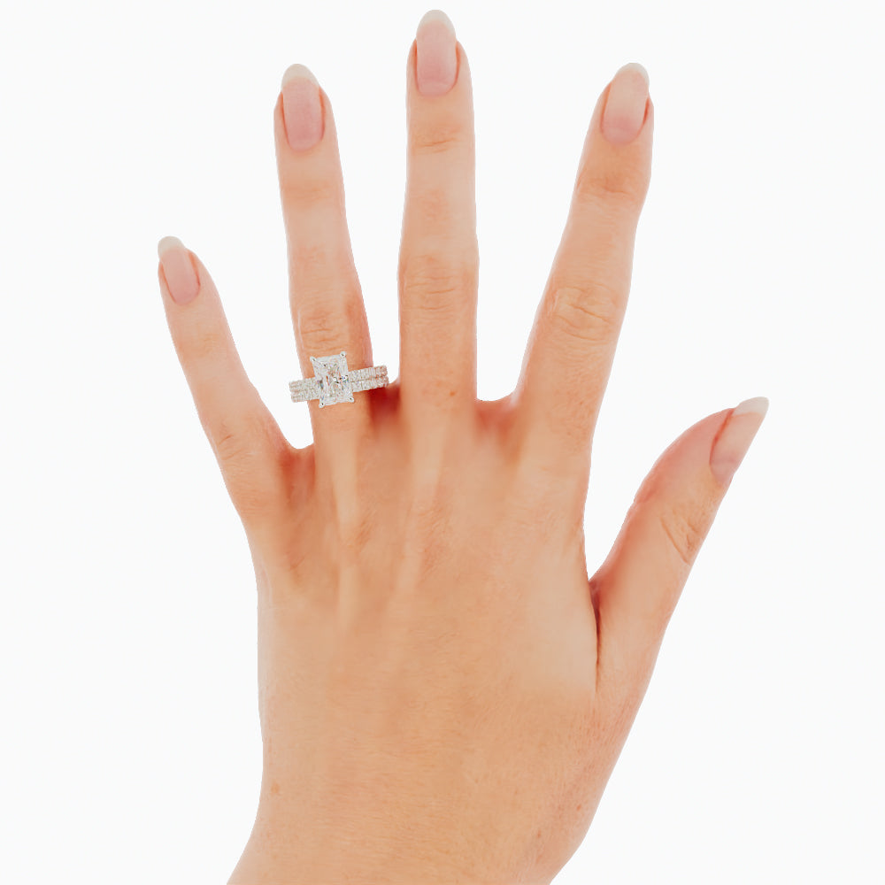 5 Carat Radiant Cut Moissanite Engagement Ring 14k White Gold Set
