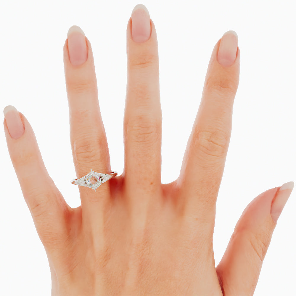 1.8 Salt and Pepper Hexagon Cut Diamond Engagement Ring 14k White Gold