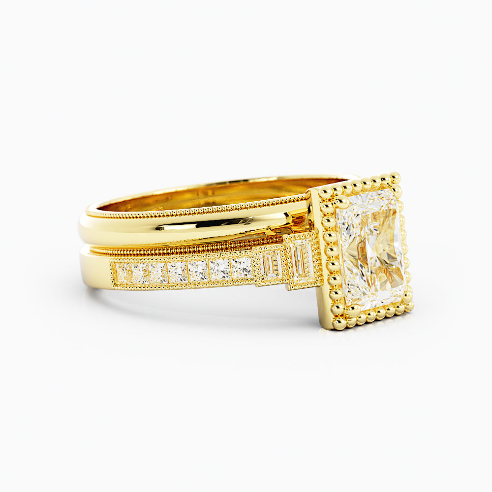 2.5 Carat Radiant Cut Moissanite Engagement Ring Set 14k Yellow Gold Set