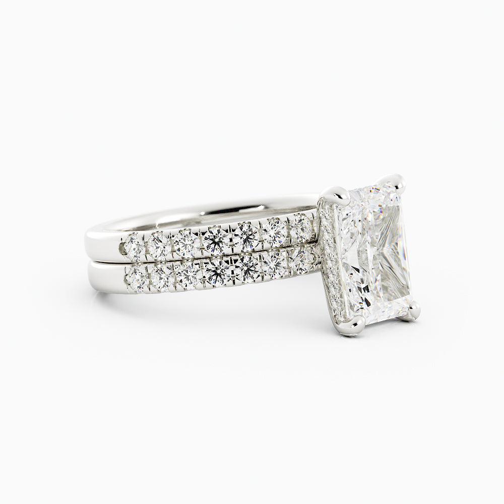 4.5 Carat Radiant Cut Diamond Engagement Ring 14k White Gold Set