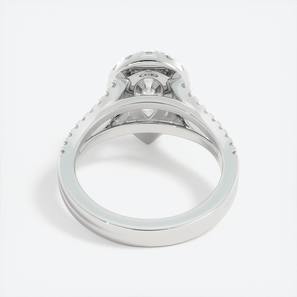 1.8 Carat Pear Cut Moissanite w/ Halo Engagement Ring 14k White Gold