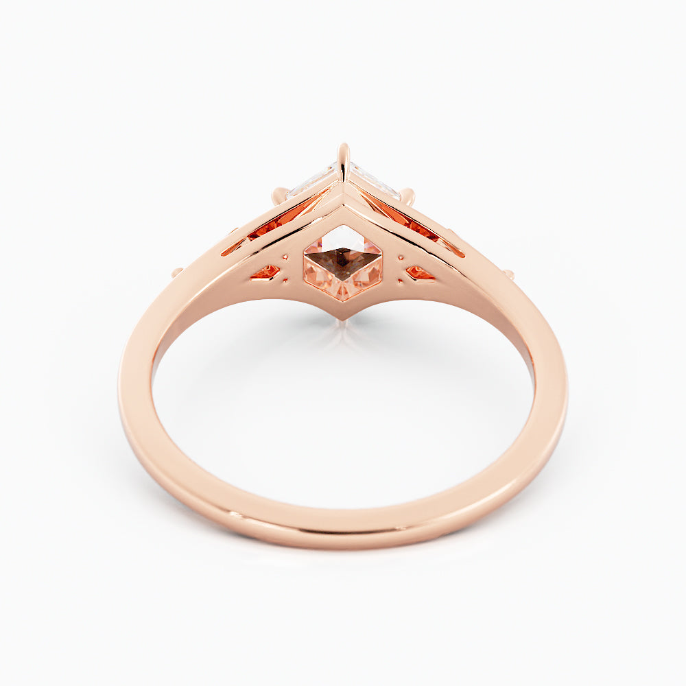 1.8 Salt and Pepper Hexagon Cut Moissanite Engagement Ring 14k Rose Gold