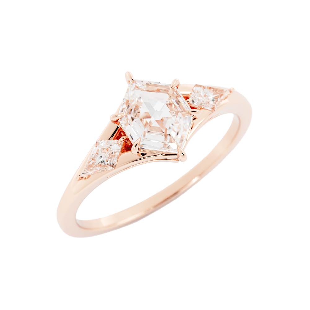 1.8 Salt and Pepper Hexagon Cut Moissanite Engagement Ring 14k Rose Gold