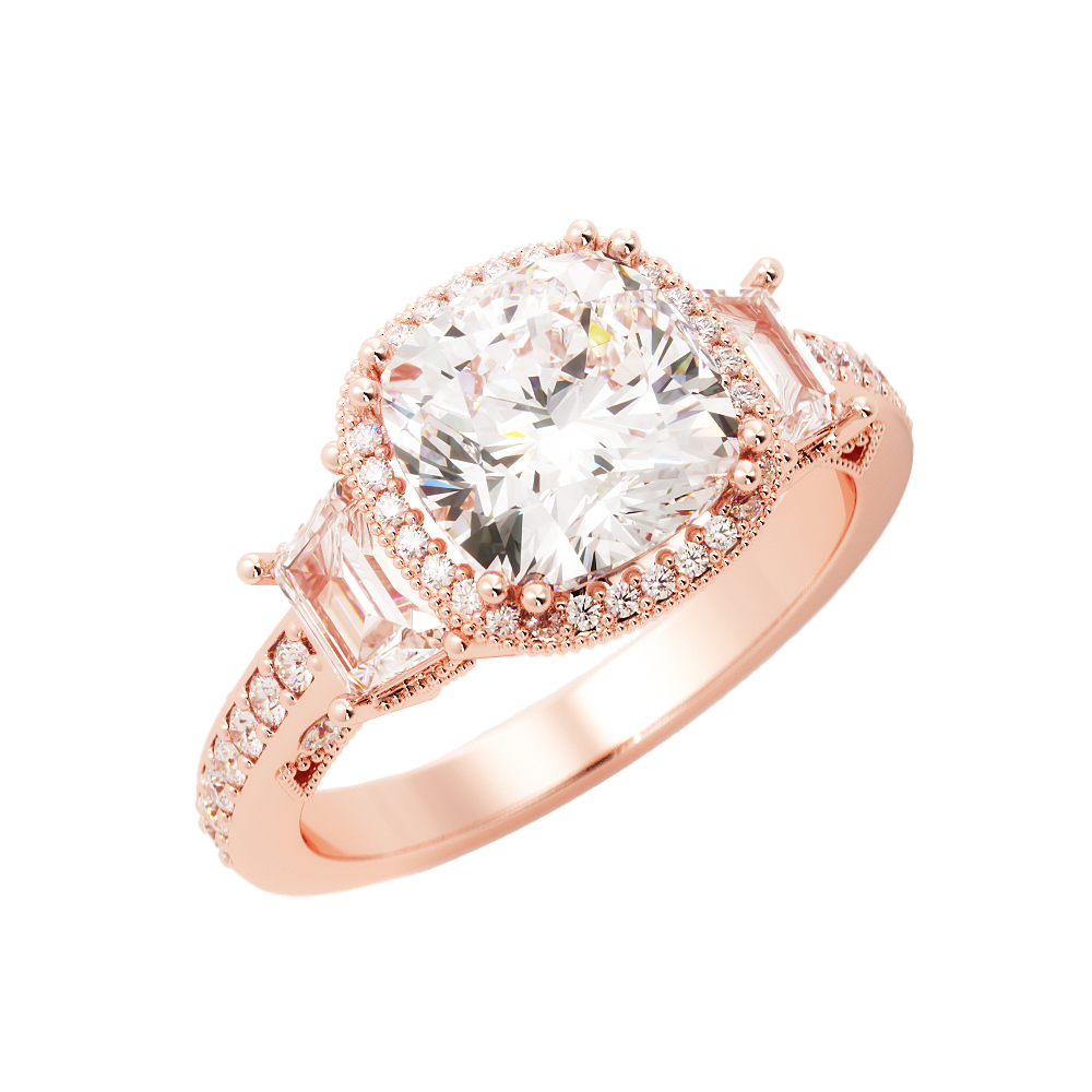 3.4 Carat Cushion Cut Diamond w/ Halo Engagement Ring 14k Rose Gold