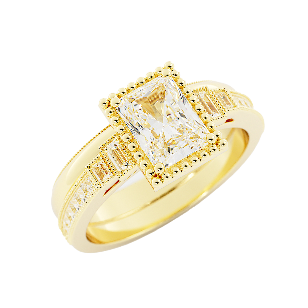 2.5 Carat Princess Cut Yellow Gold Ring Set