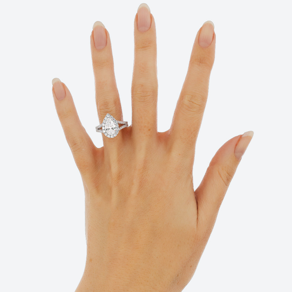 1.8 Carat Pear Cut Diamond w/ Halo Engagement Ring 14k White Gold