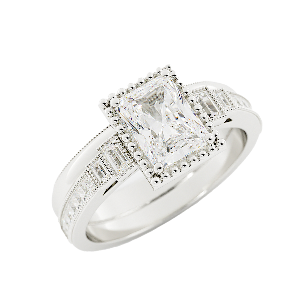 2.5 Carat Radiant Cut Diamond Engagement Ring Set 14k White Gold Set